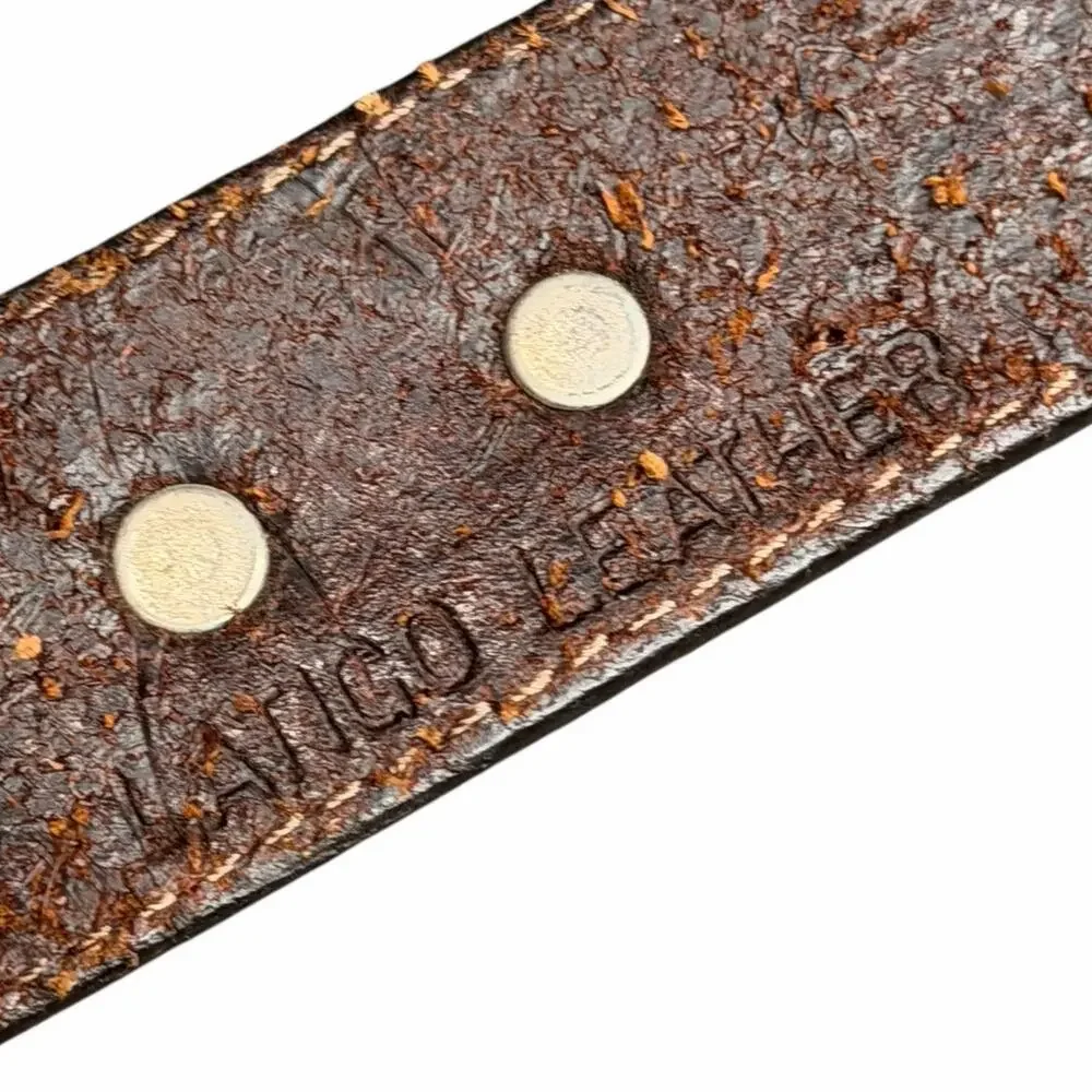 Vintage Latigo Leather Belt 34 Brown Antique Silver Concho Patina Braid Western‎